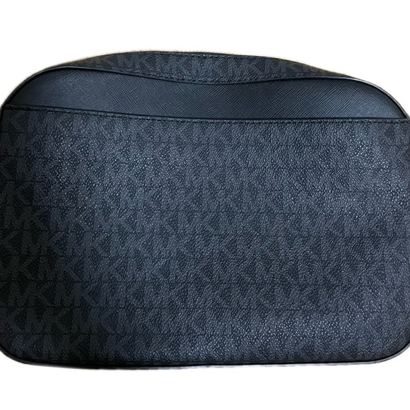 Michael Kors Black Jet Set Large Logo Crossbody Bag Purse with Silver Hardware - Picture 4 of 5